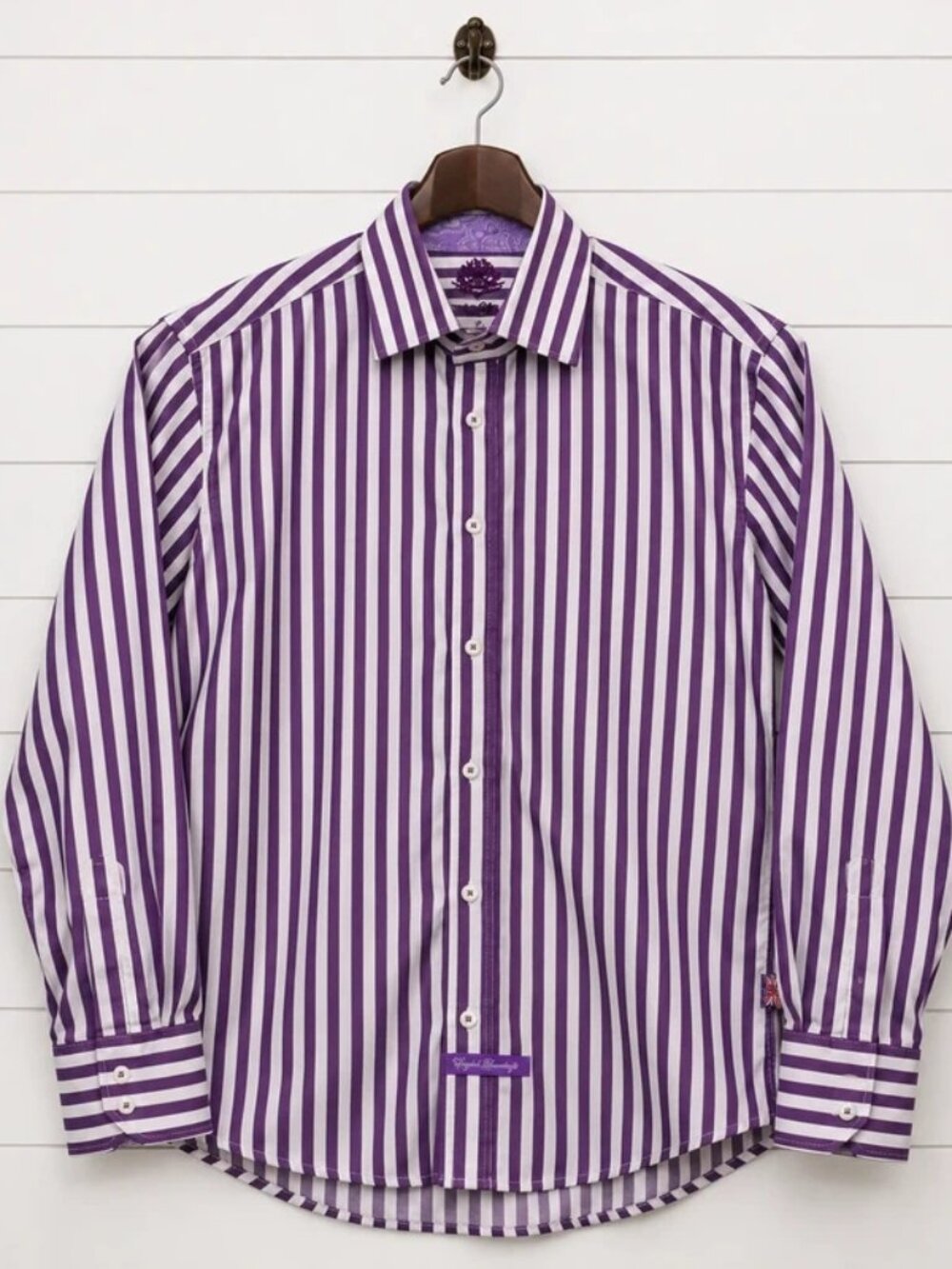 English Laundry Christopher Wicks Men's Purple Stripe Dress Shirt Cotton 16.5 34